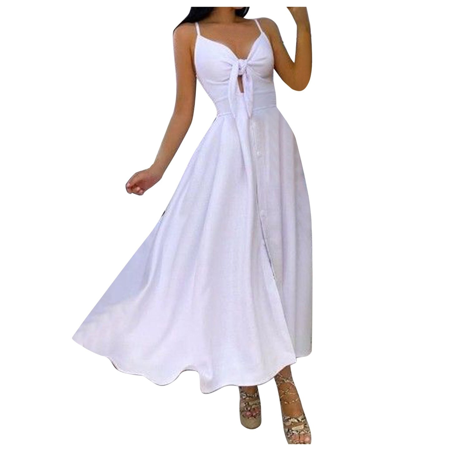 Summer Boho Swing Frenulum Long Dress Women Fashion Daily Beach Holiday Strapless V-Neck Dress Charming Print Ladies Dress