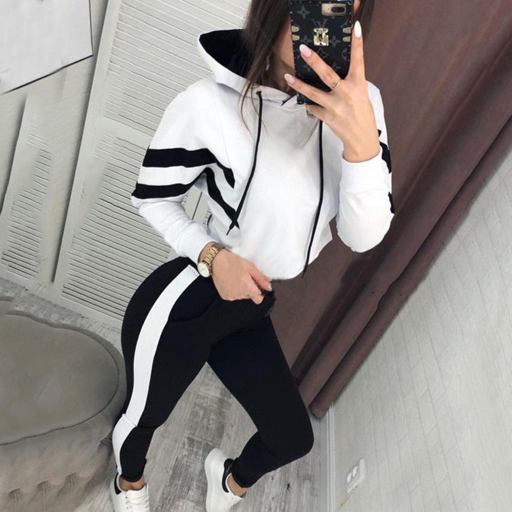 Autumn Spring 2 Piece Set Women Casual Long Sleeve Crop Top Short Hoodies Pant Clothing Set Tracksuit