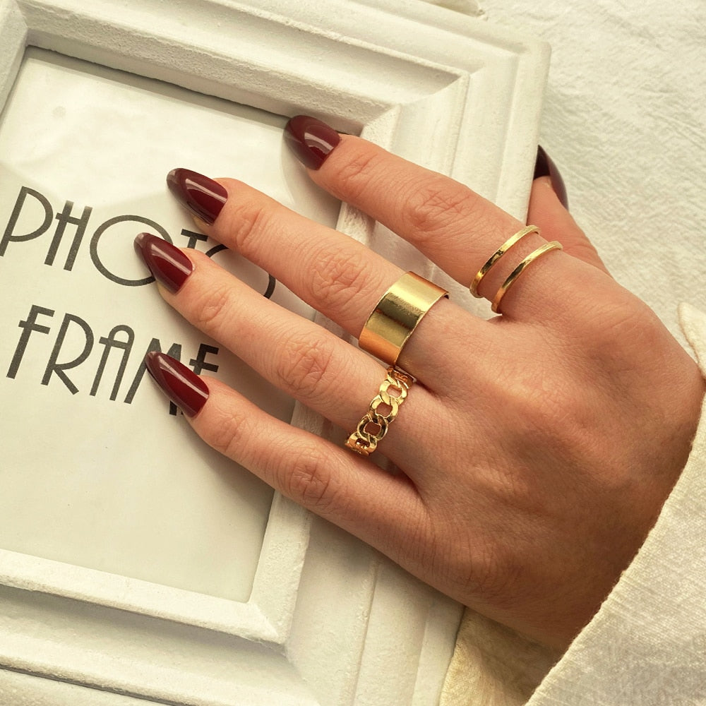 FNIO Bohemian Gold Chain Rings Set For Women Fashion Boho Coin Snake Moon Rings Party 2021 Trend Jewelry Gift