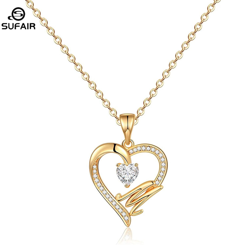 Sufair 26 Letters Initials Heart Necklace for Women Gold Plated Cubic Zirconia Dainty Pendant Girls Women Choker Jewelry Gifts