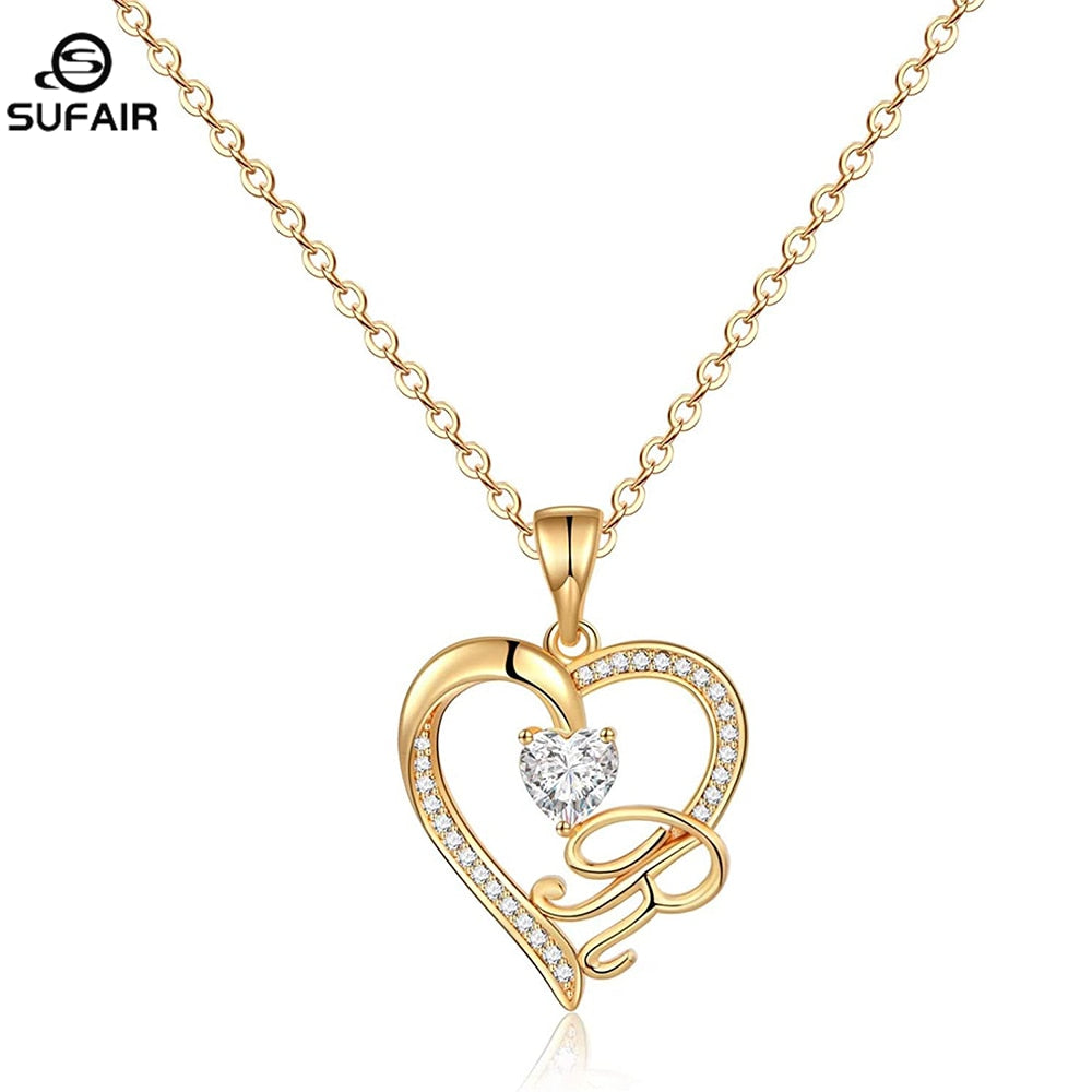 Sufair 26 Letters Initials Heart Necklace for Women Gold Plated Cubic Zirconia Dainty Pendant Girls Women Choker Jewelry Gifts