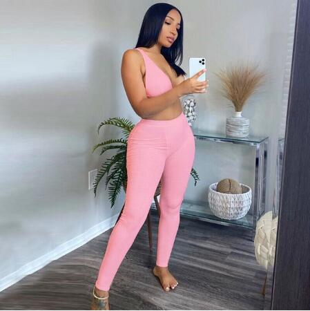 ANJAMANOR Sexy Sweatsuits for Women Comfy Lounge Wear Rib Knit V Neck Crop Top and Leggings Two Piece Set Tracksuits D16-CE29