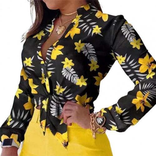 Elegant Office Lady Shirt Stand Collar Single-breasted Floral Print Long Sleeve Buttons Down Blouse for Spring/Summer