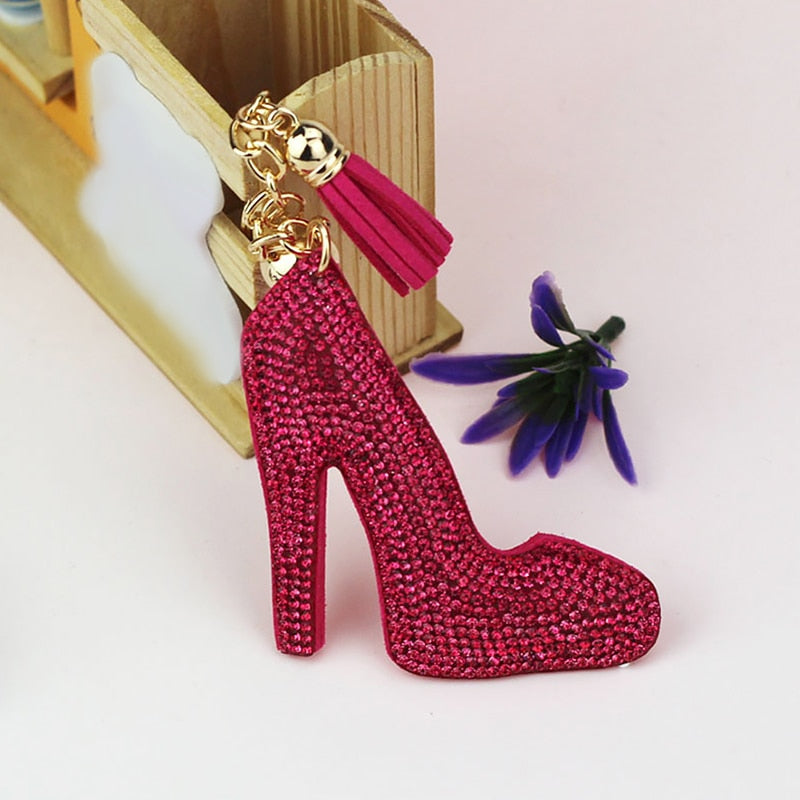 Crystal High Heel Shoes Keychain For Women Purse Pendant Car Keyring Holder Rhinestone Cute Key Chains Luxury Charm Bag Gifts