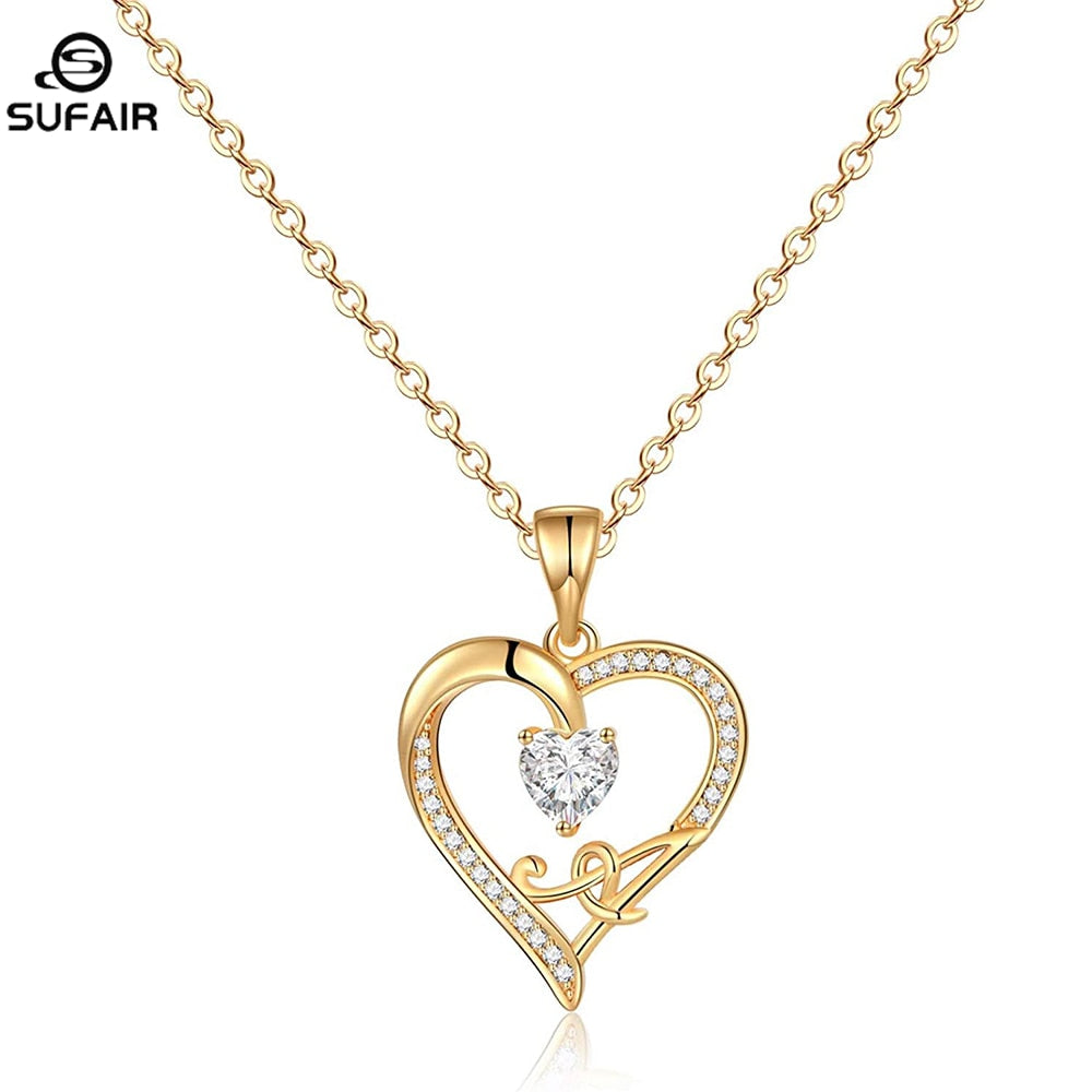 Sufair 26 Letters Initials Heart Necklace for Women Gold Plated Cubic Zirconia Dainty Pendant Girls Women Choker Jewelry Gifts