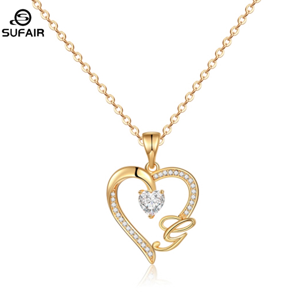 Sufair 26 Letters Initials Heart Necklace for Women Gold Plated Cubic Zirconia Dainty Pendant Girls Women Choker Jewelry Gifts