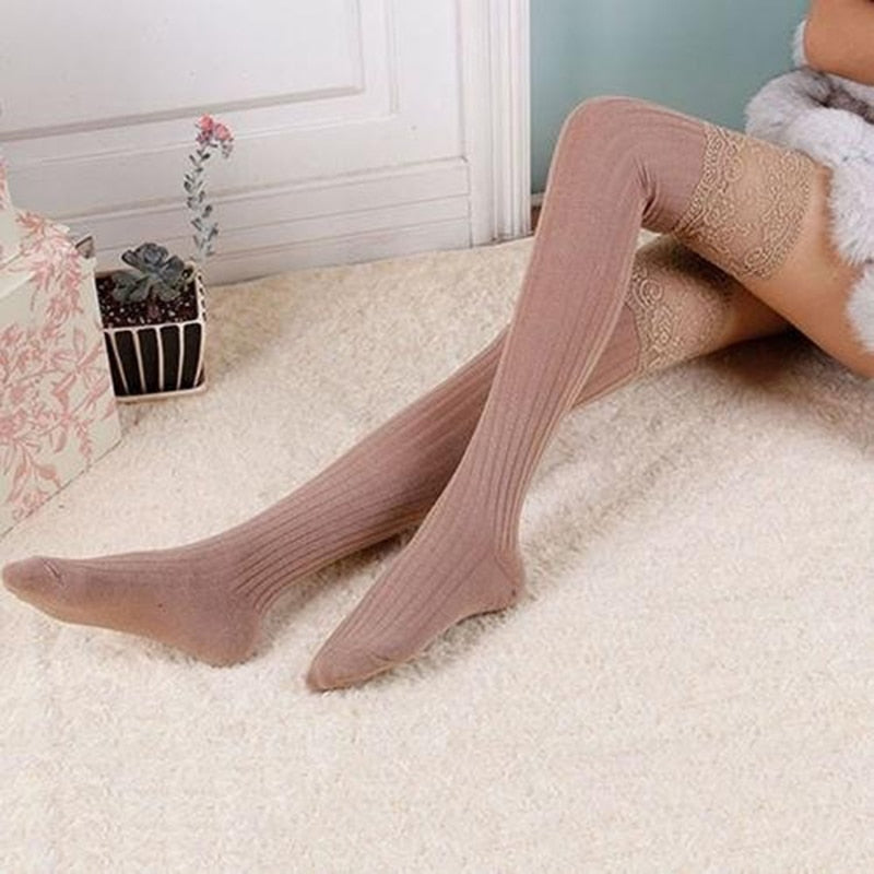 Women Socks Stockings Warm Thigh High Over The Knee Socks Long Cotton Lace Up Stockings Medias Sexy Stockings