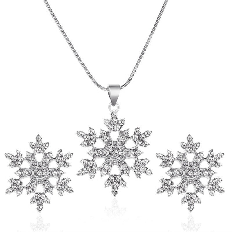 3 Pcs/set Snowflake Necklace Earrings Christmas Luxury Jewelry Set Accessories Christmas Valentine's Party Gifts 2021 New