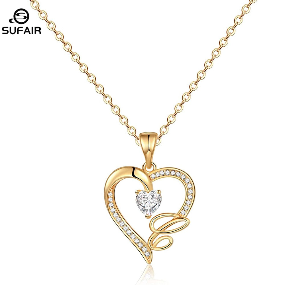 Sufair 26 Letters Initials Heart Necklace for Women Gold Plated Cubic Zirconia Dainty Pendant Girls Women Choker Jewelry Gifts