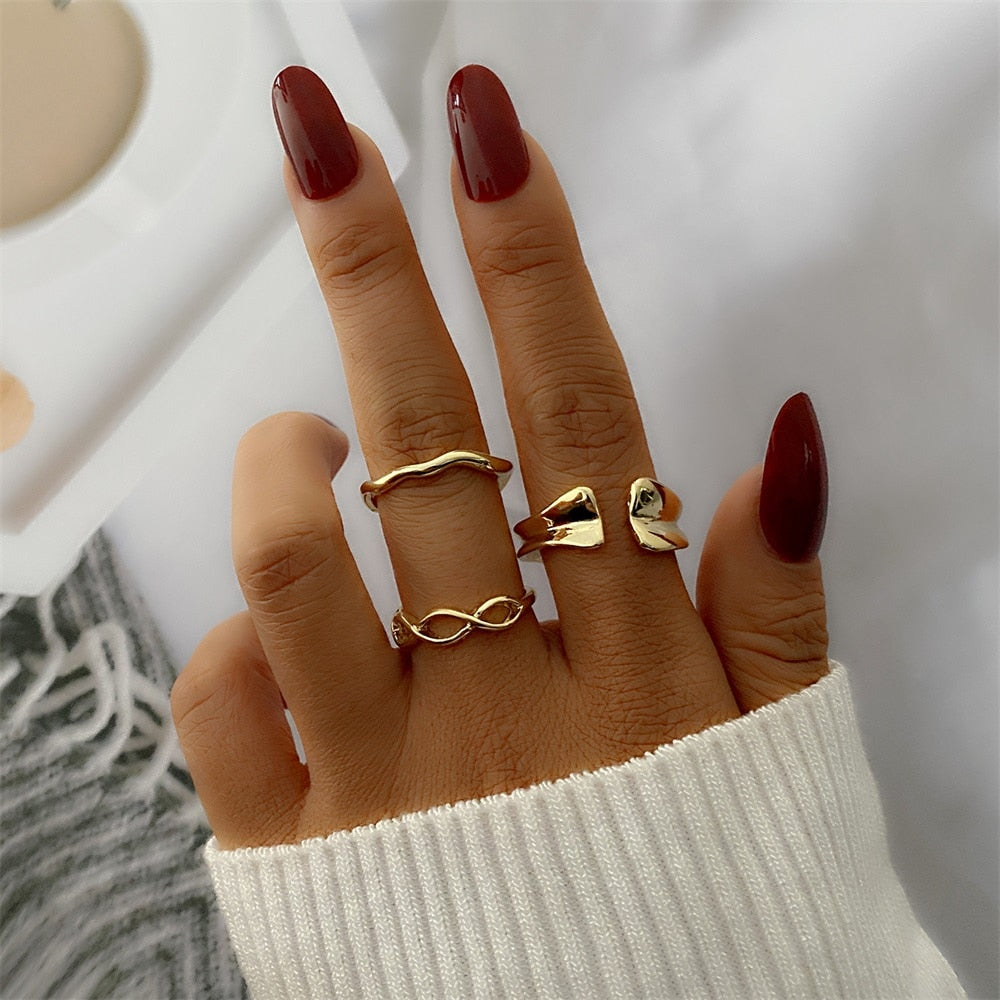 FNIO Bohemian Gold Chain Rings Set For Women Fashion Boho Coin Snake Moon Rings Party 2021 Trend Jewelry Gift