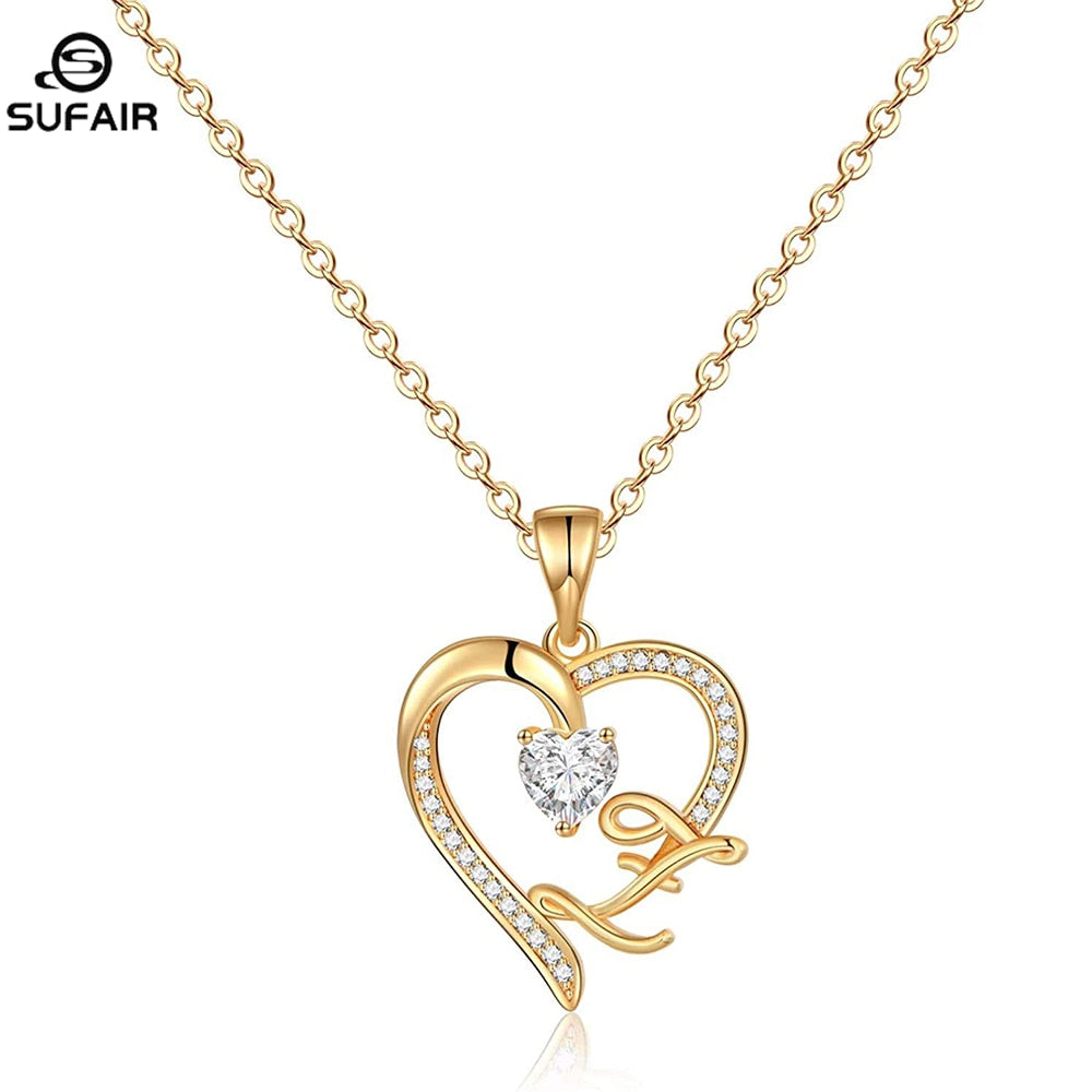 Sufair 26 Letters Initials Heart Necklace for Women Gold Plated Cubic Zirconia Dainty Pendant Girls Women Choker Jewelry Gifts