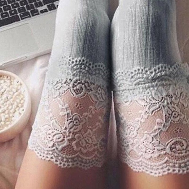 Women Socks Stockings Warm Thigh High Over The Knee Socks Long Cotton Lace Up Stockings Medias Sexy Stockings