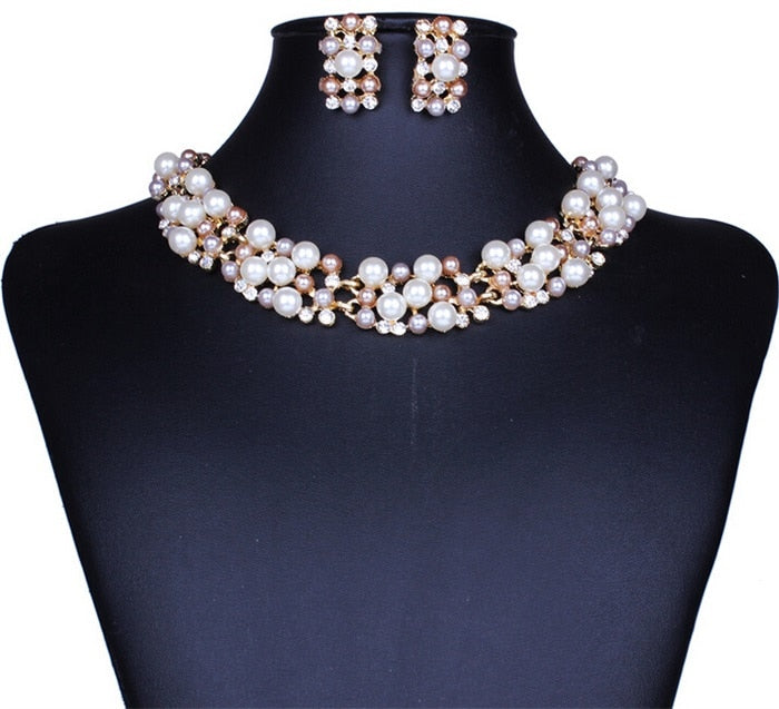 ZOSHI Fashion Pearl Jewelry Sets For Women African Beads Jewelry Set Gold Wedding Crystal Bridal Dubai Necklace Jewelery Costume