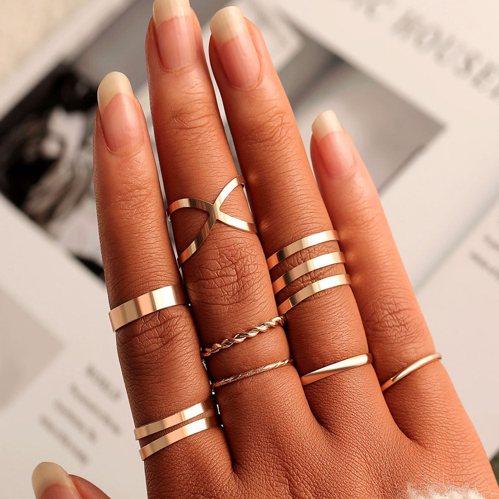 FNIO Bohemian Gold Chain Rings Set For Women Fashion Boho Coin Snake Moon Rings Party 2021 Trend Jewelry Gift