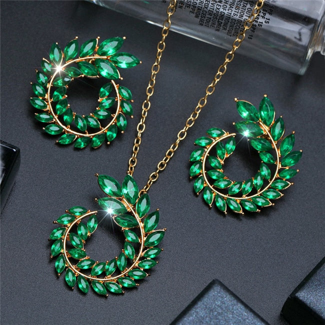 ZOSHI Wedding Jewelry Sets for Women Crystal Gold Chain Peacock Necklace Earrings Set Adjustable Rings 3pcs Jewelry Set