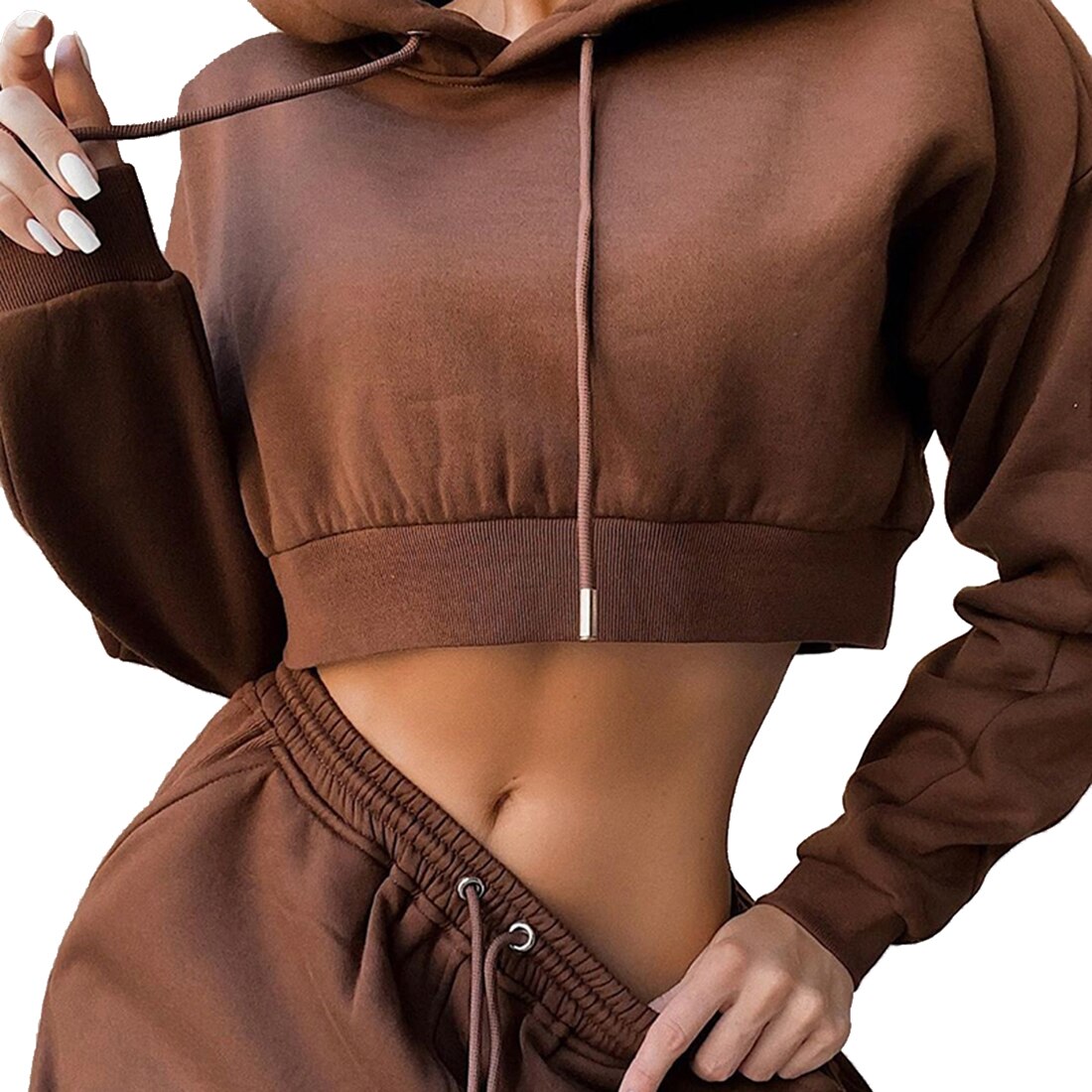 Casual Two Piece Set Hoodie Solid Color Short Tops And Long Pants Loose 2 Piece Set Women Fashion Sexy Sport Female Tracksuits