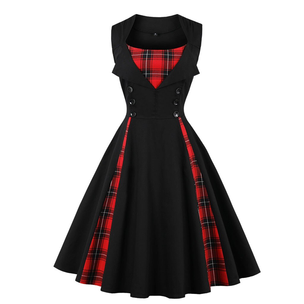 women's sleeveless simple plaid retro dress