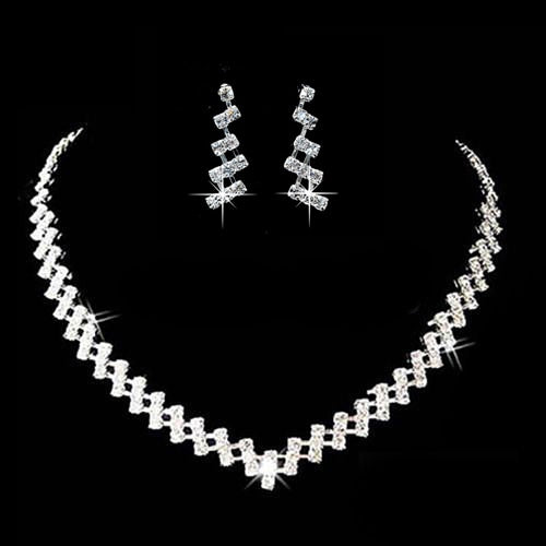 Silver Color Rhinestone Crystal Bridal Jewelry Set Earrings Necklace Wedding Geometric Elegant Romantic Bridesmaid Jewelry Sets