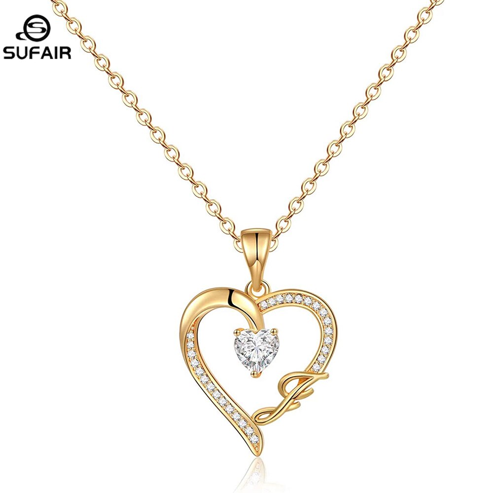 Sufair 26 Letters Initials Heart Necklace for Women Gold Plated Cubic Zirconia Dainty Pendant Girls Women Choker Jewelry Gifts