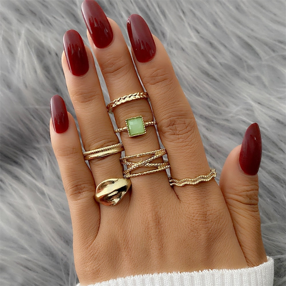 FNIO Bohemian Gold Chain Rings Set For Women Fashion Boho Coin Snake Moon Rings Party 2021 Trend Jewelry Gift