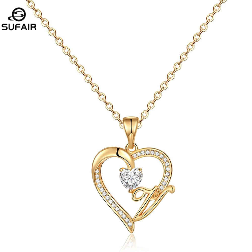 Sufair 26 Letters Initials Heart Necklace for Women Gold Plated Cubic Zirconia Dainty Pendant Girls Women Choker Jewelry Gifts