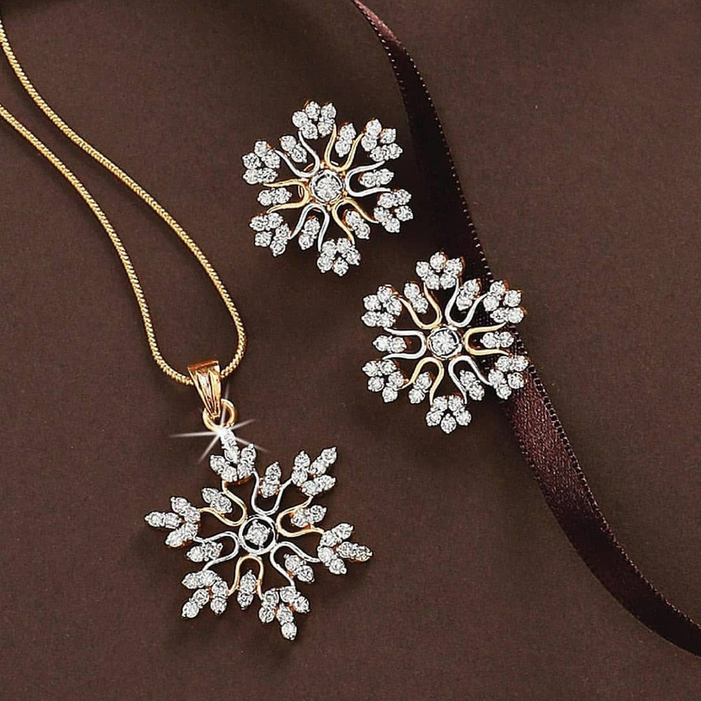 3 Pcs/set Snowflake Necklace Earrings Christmas Luxury Jewelry Set Accessories Christmas Valentine's Party Gifts 2021 New