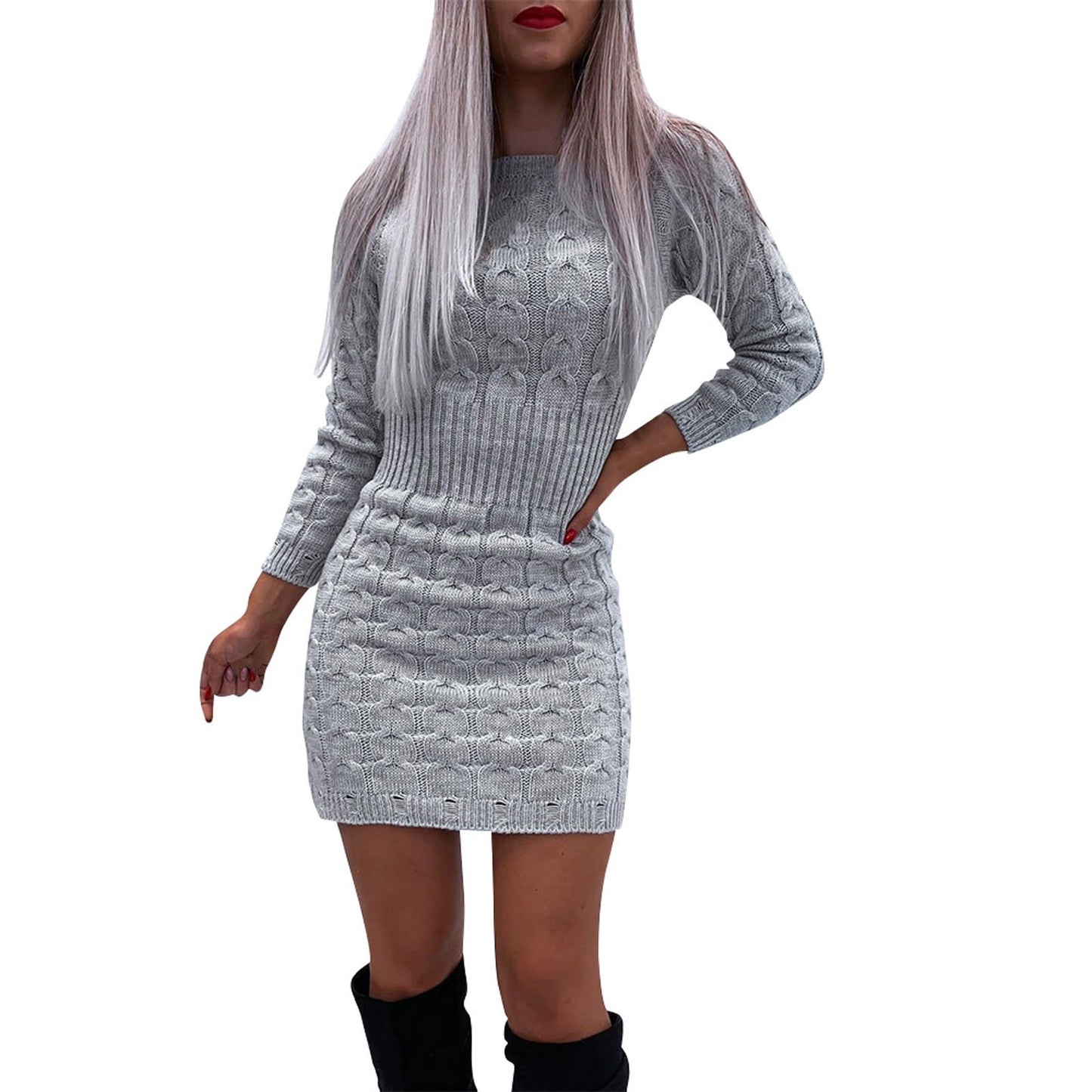 Elegant Solid Color Knitted Mini Dress Women Autumn Winter Long Sleeve Warm Sweater Dress Slim Party Pencil Dresses Vestidos