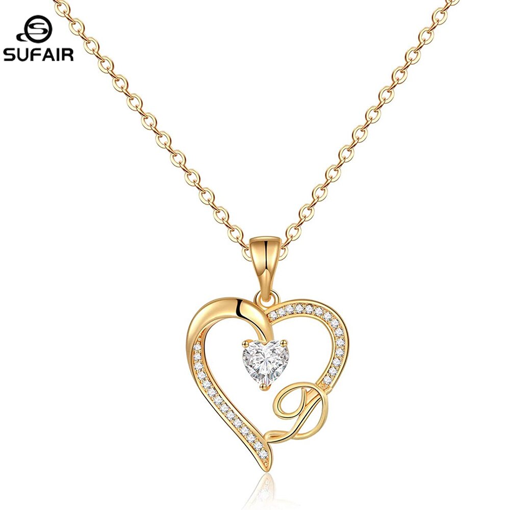 Sufair 26 Letters Initials Heart Necklace for Women Gold Plated Cubic Zirconia Dainty Pendant Girls Women Choker Jewelry Gifts