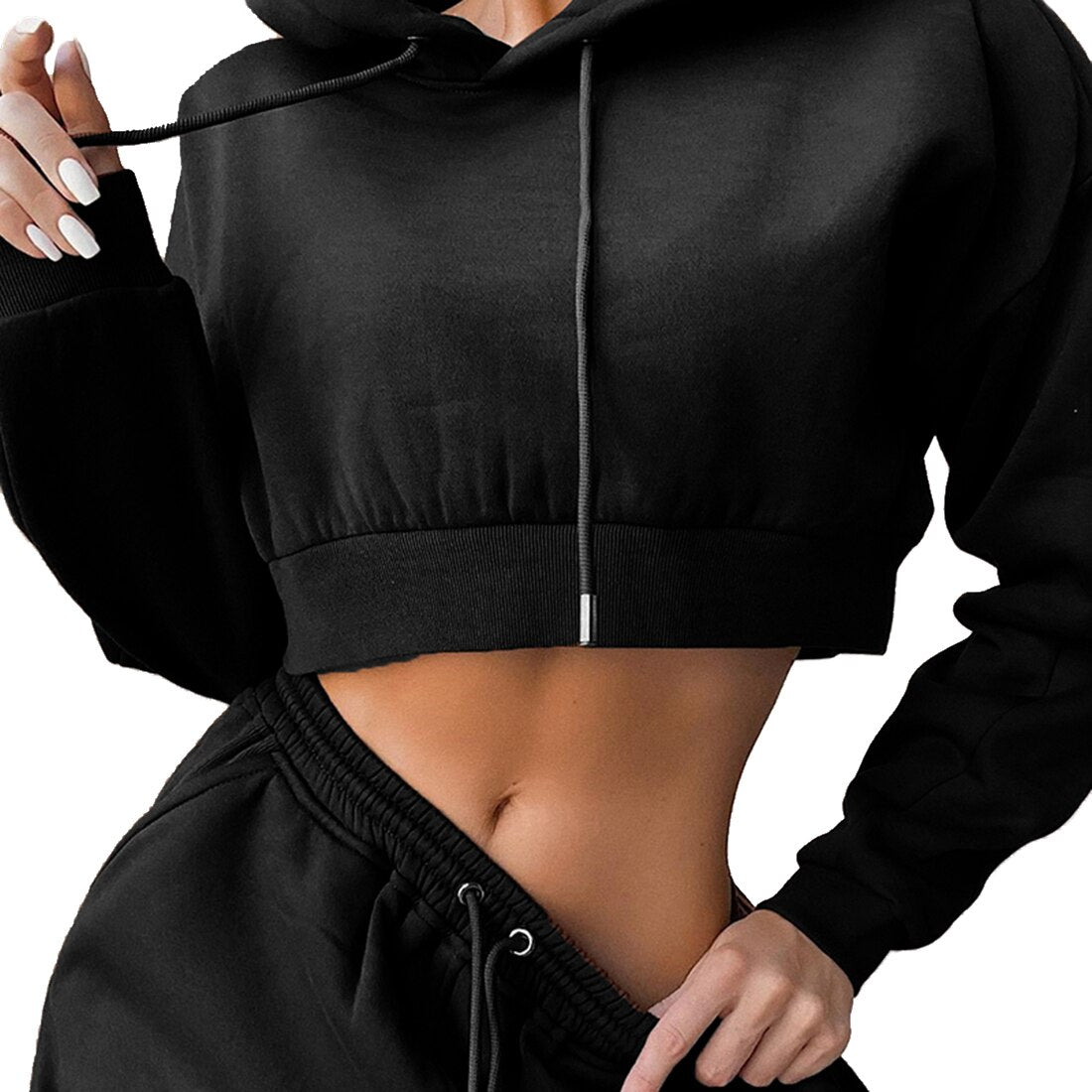 Casual Two Piece Set Hoodie Solid Color Short Tops And Long Pants Loose 2 Piece Set Women Fashion Sexy Sport Female Tracksuits