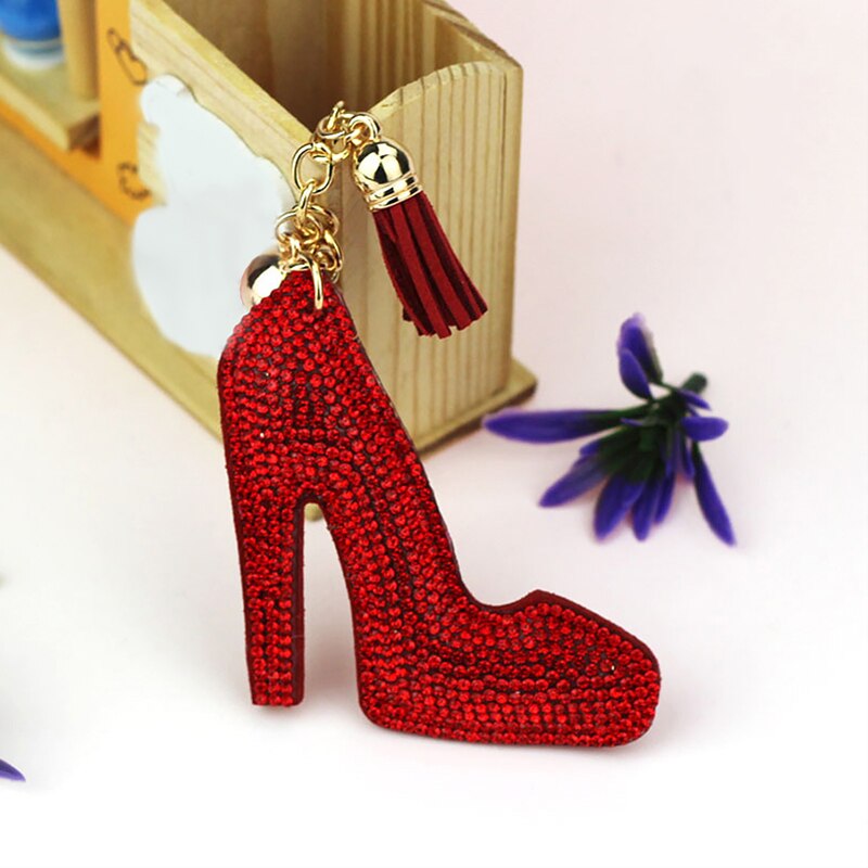 Crystal High Heel Shoes Keychain For Women Purse Pendant Car Keyring Holder Rhinestone Cute Key Chains Luxury Charm Bag Gifts