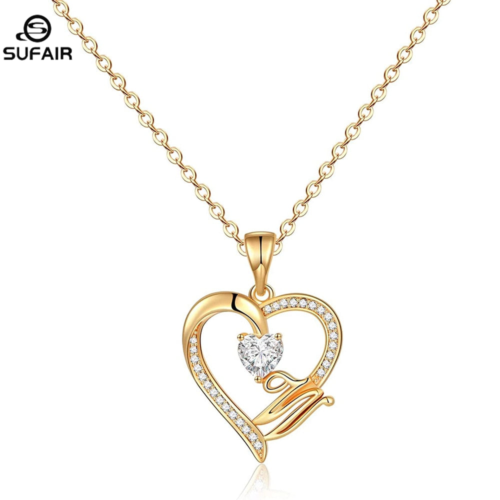 Sufair 26 Letters Initials Heart Necklace for Women Gold Plated Cubic Zirconia Dainty Pendant Girls Women Choker Jewelry Gifts