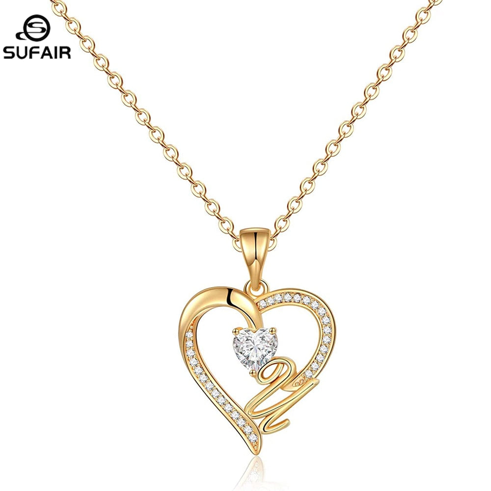 Sufair 26 Letters Initials Heart Necklace for Women Gold Plated Cubic Zirconia Dainty Pendant Girls Women Choker Jewelry Gifts