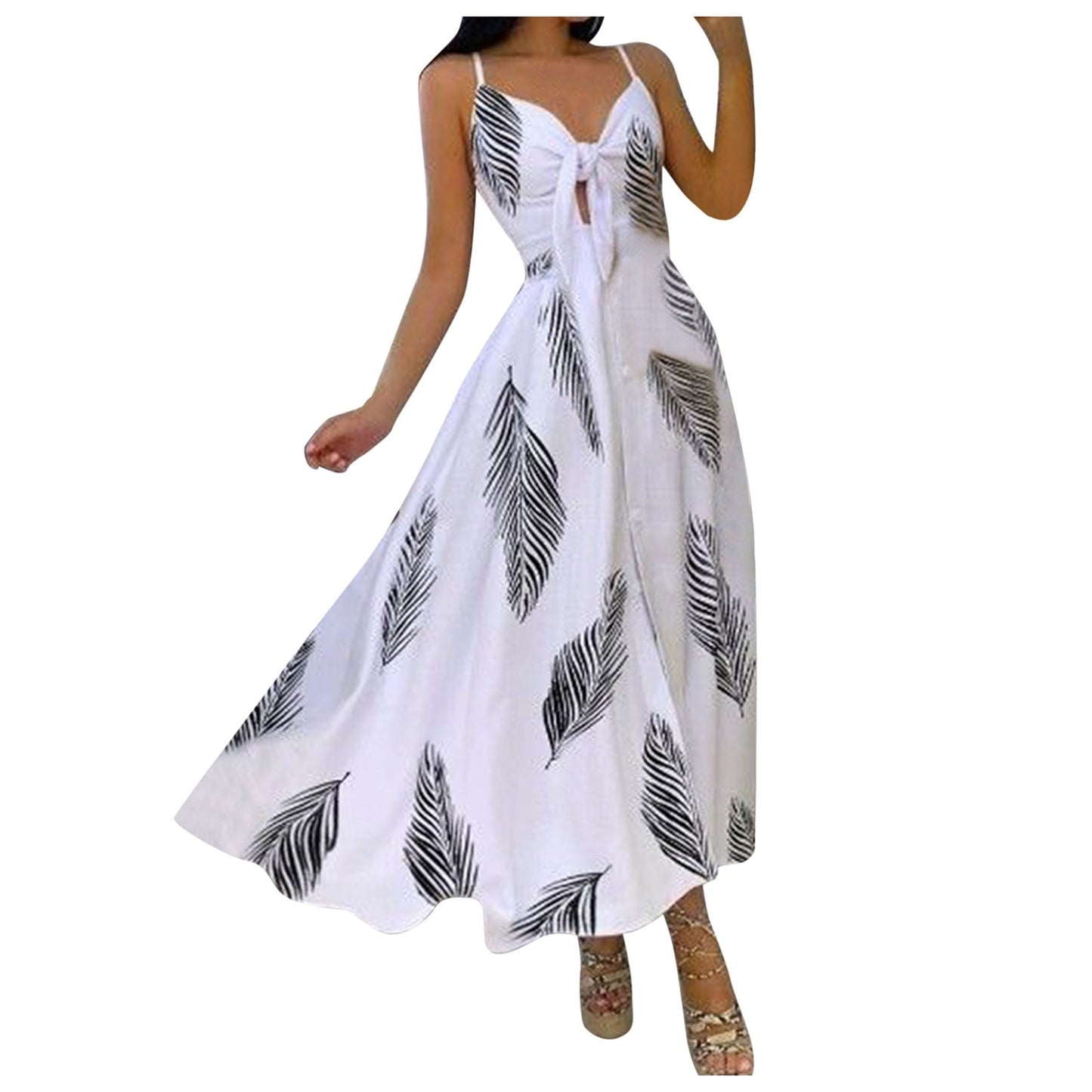 Summer Boho Swing Frenulum Long Dress Women Fashion Daily Beach Holiday Strapless V-Neck Dress Charming  Print Ladies Dress