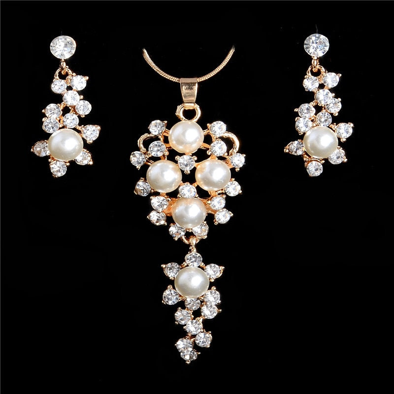 ZOSHI Fashion Pearl Jewelry Sets For Women African Beads Jewelry Set Gold Wedding Crystal Bridal Dubai Necklace Jewelery Costume