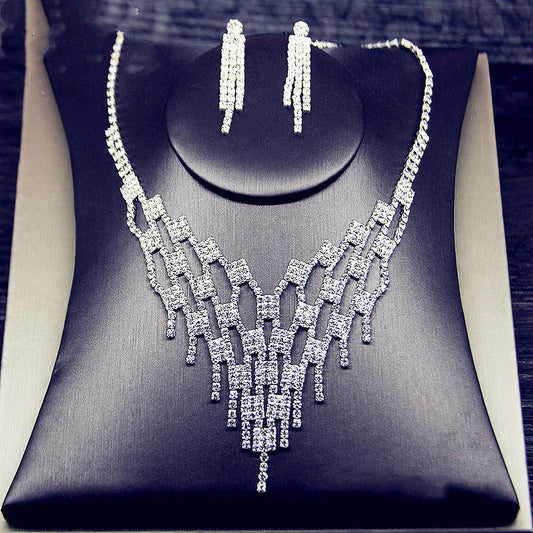 FYUAN Shine Geometric Rhinestone Necklace Earrings For Women Long Tassel Jewelry Sets Weddings Banquet Gifts