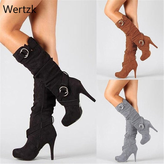 2019 Sexy Knee High Women Boots Thin High Heel Round Toe Platform Fashion Ladies PU Leather Boots Size 34-43 Lady Shoes B147