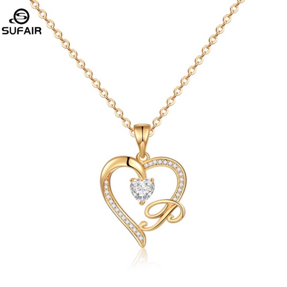 Sufair 26 Letters Initials Heart Necklace for Women Gold Plated Cubic Zirconia Dainty Pendant Girls Women Choker Jewelry Gifts