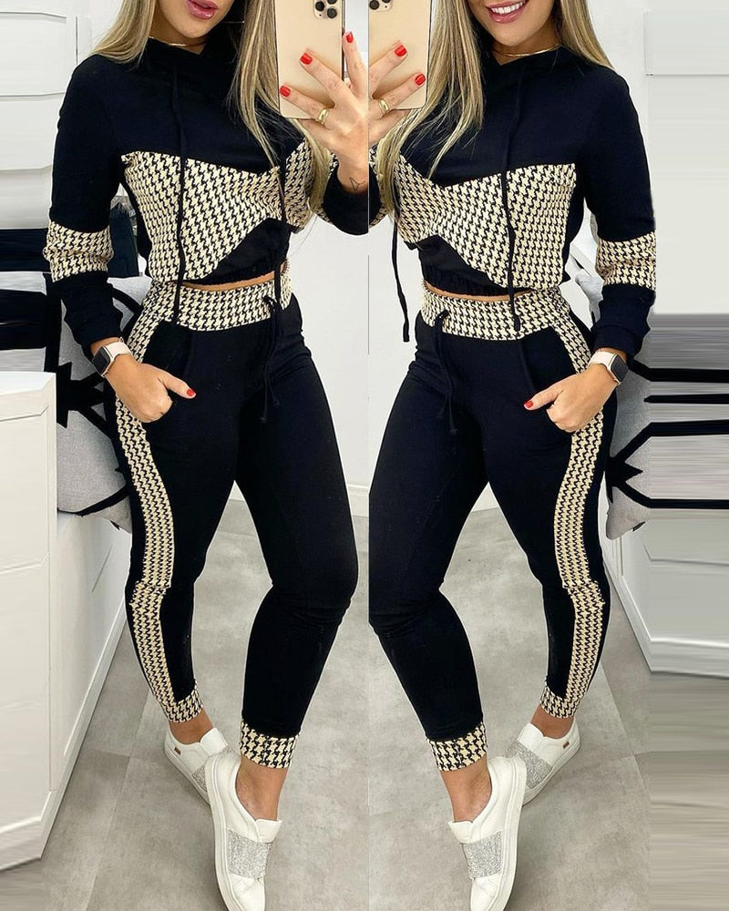 Autumn 2021 Pant Suits Tracksuit For Women Elegant Female Stylish Print Blouse & Pant Sets Casual Outfit Jogging Femme