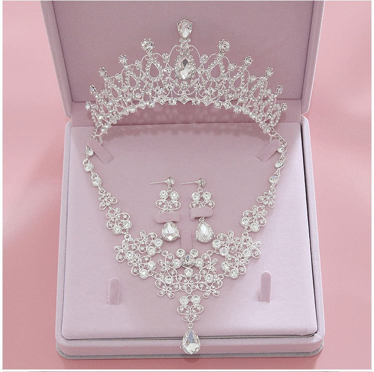 High Quality Fashion Crystal Wedding Bridal Jewelry Sets Women Bride Tiara Crowns Earring Necklace Wedding Jewelry Accessories