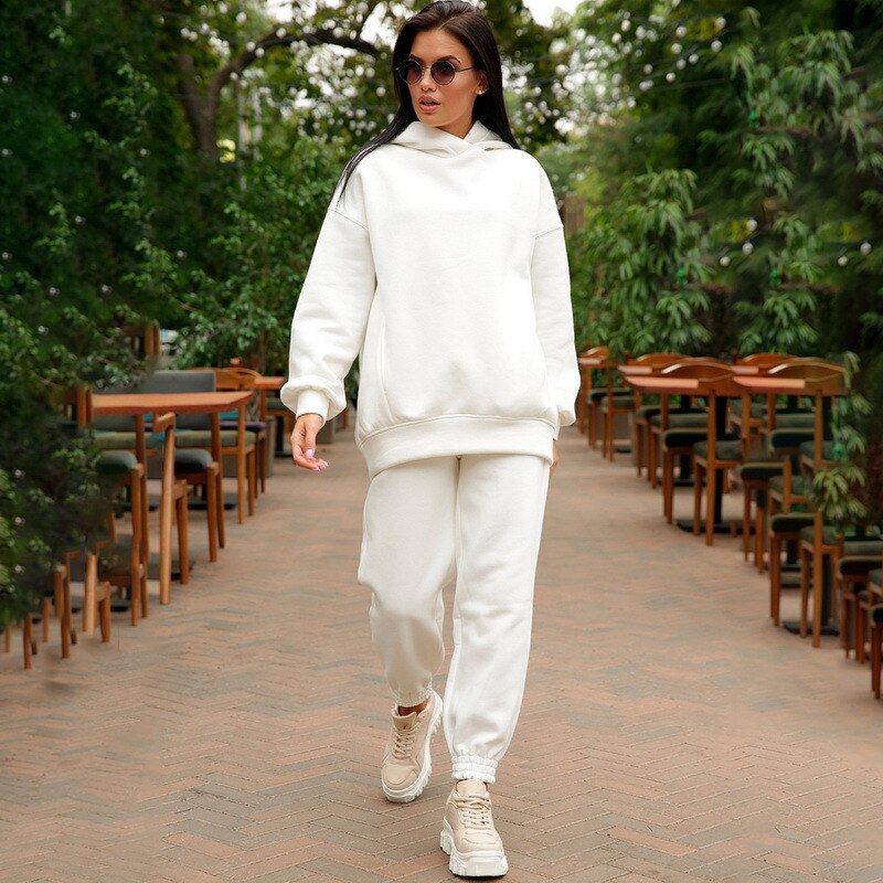 Casual Two Piece Set Hoodie Solid Color Short Tops And Long Pants Loose 2 Piece Set Women Fashion Sexy Sport Female Tracksuits