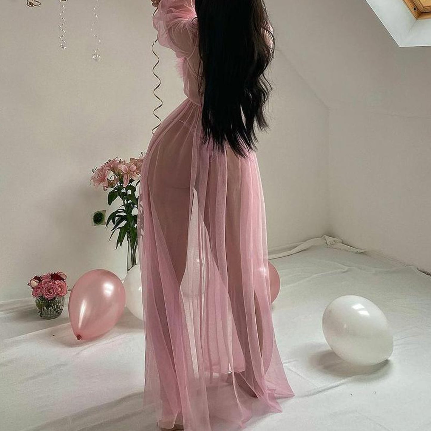 Women Sexy Nightgown Lace Pink White Nightgown Feather Long Robes Ladies Lingerie Erotic Underwear 2021 New