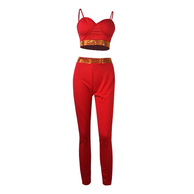 Spaghetti Strap Women Suit 2020 Summer Cami Top And High Waist Pants Two Pieces Set Crystal Diamond Bandage Ladies Casual Outfit