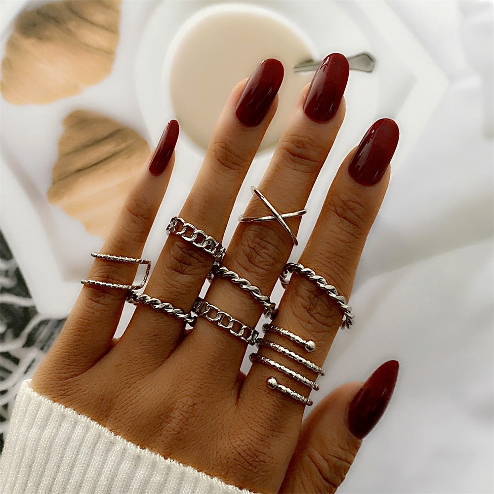 FNIO Bohemian Gold Chain Rings Set For Women Fashion Boho Coin Snake Moon Rings Party 2021 Trend Jewelry Gift