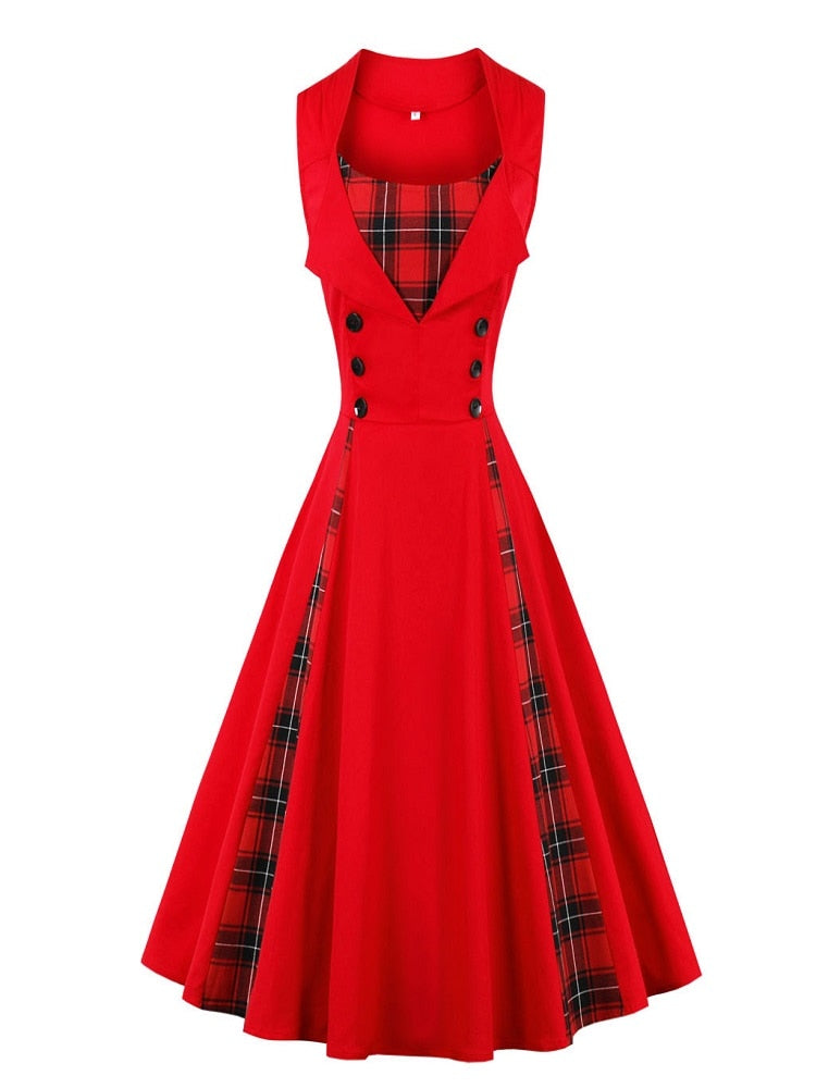 women's sleeveless simple plaid retro dress