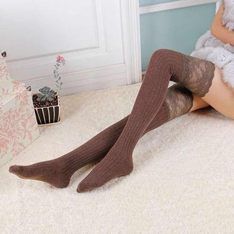 Women Socks Stockings Warm Thigh High Over The Knee Socks Long Cotton Lace Up Stockings Medias Sexy Stockings