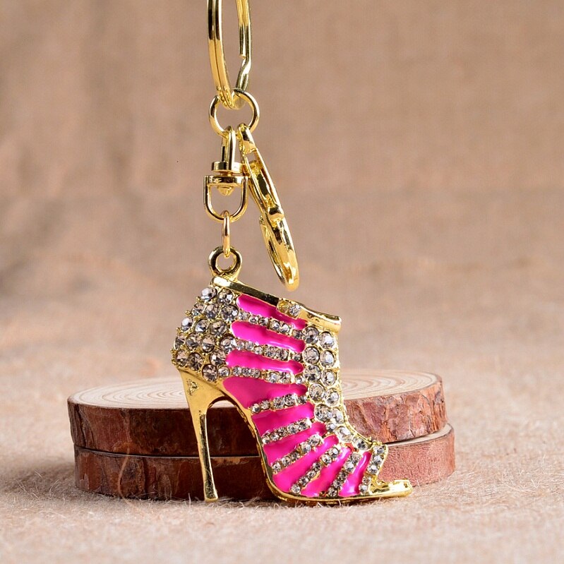 Crystal High Heel Shoes Keychain For Women Purse Pendant Car Keyring Holder Rhinestone Cute Key Chains Luxury Charm Bag Gifts