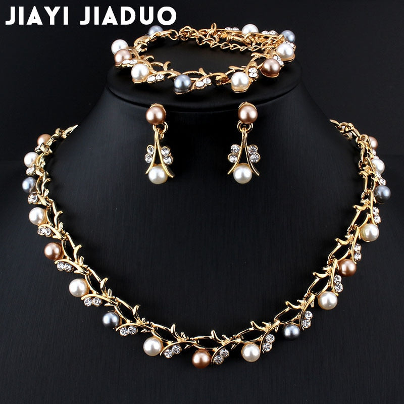 Jiayijiaduo Hot Imitation Pearl Wedding Necklace Earring Sets Bridal Jewelry Sets for Women Elegant Party Gift Fashion Costume