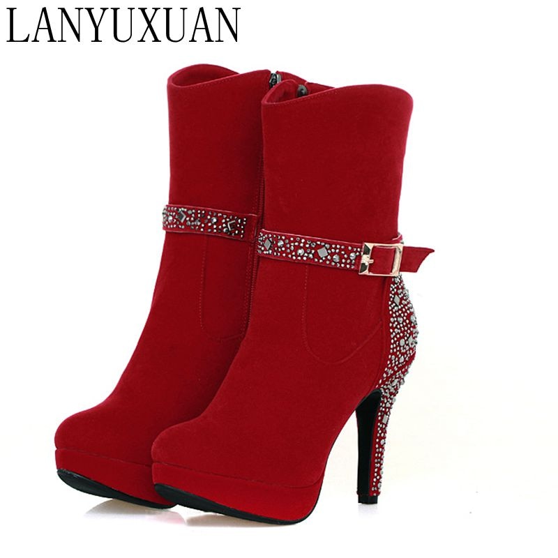 Big Size 33-41 for Women Sexy High Heels Warm Short boots Autumn Winter Shoes Pointed Toe Platform Knight Martin Boots F315