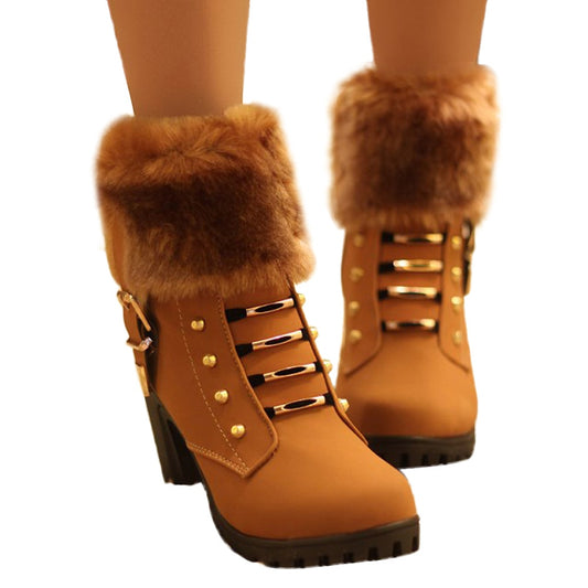 Hot Autumn Women Ankle Boots Female High Heel Shoes Flock Fashion Zipper Chunky Heels Short Botas For Ladies Casual Footwear