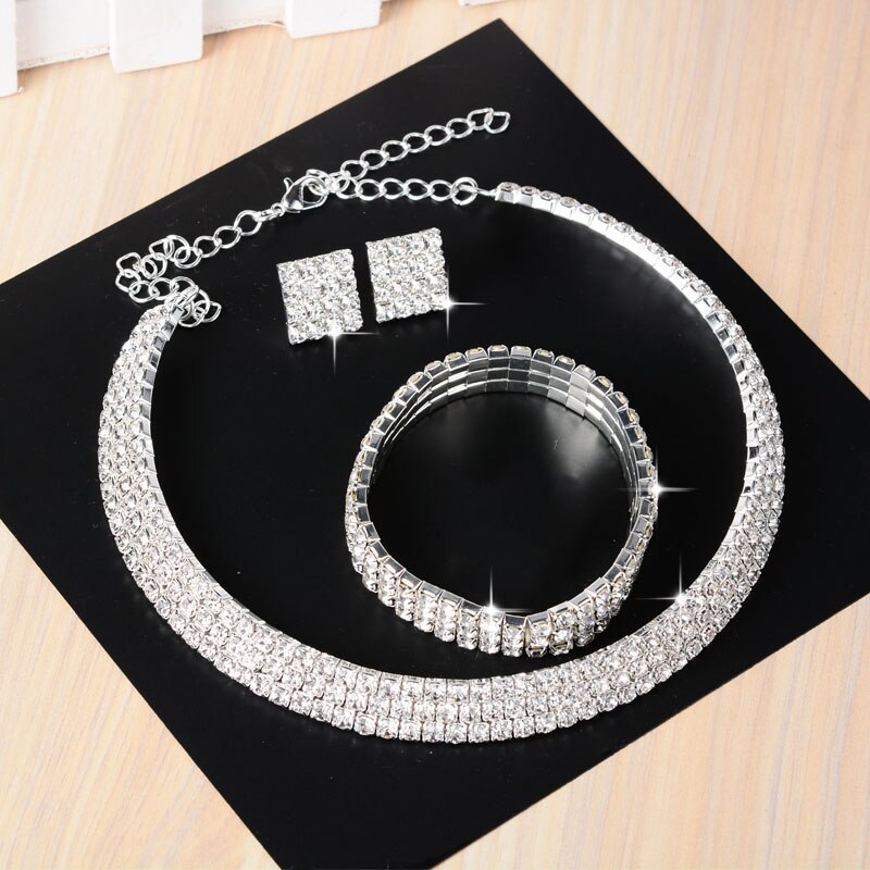 3 PCS Luxury Wedding Bridal Jewelry Sets for Women Necklace Bracelet Australia Crystal Long Earring Set Elastic 11.11 Sale